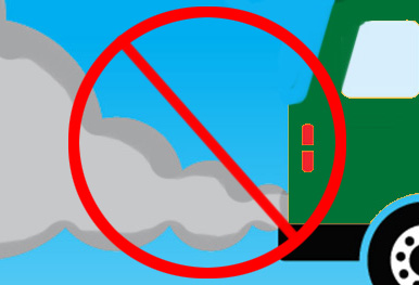 Cartoon of an idling car with a big red cross out.