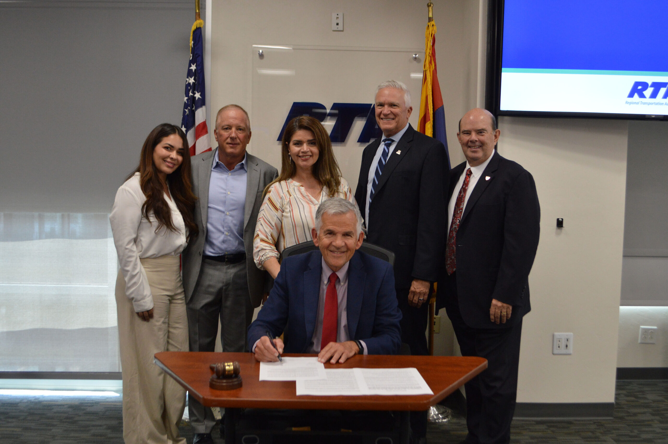 RTA Board (From left) South Tucson Mayor Roxanna Valenzuela, Marana Mayor Jon Post, Tucson Mayor Regina Romero, Oro Valley Mayor Joe Winfield, Arizona State Transportation Board Member Ted Maxwell, Sahuarita Mayor Tom Murphy.
