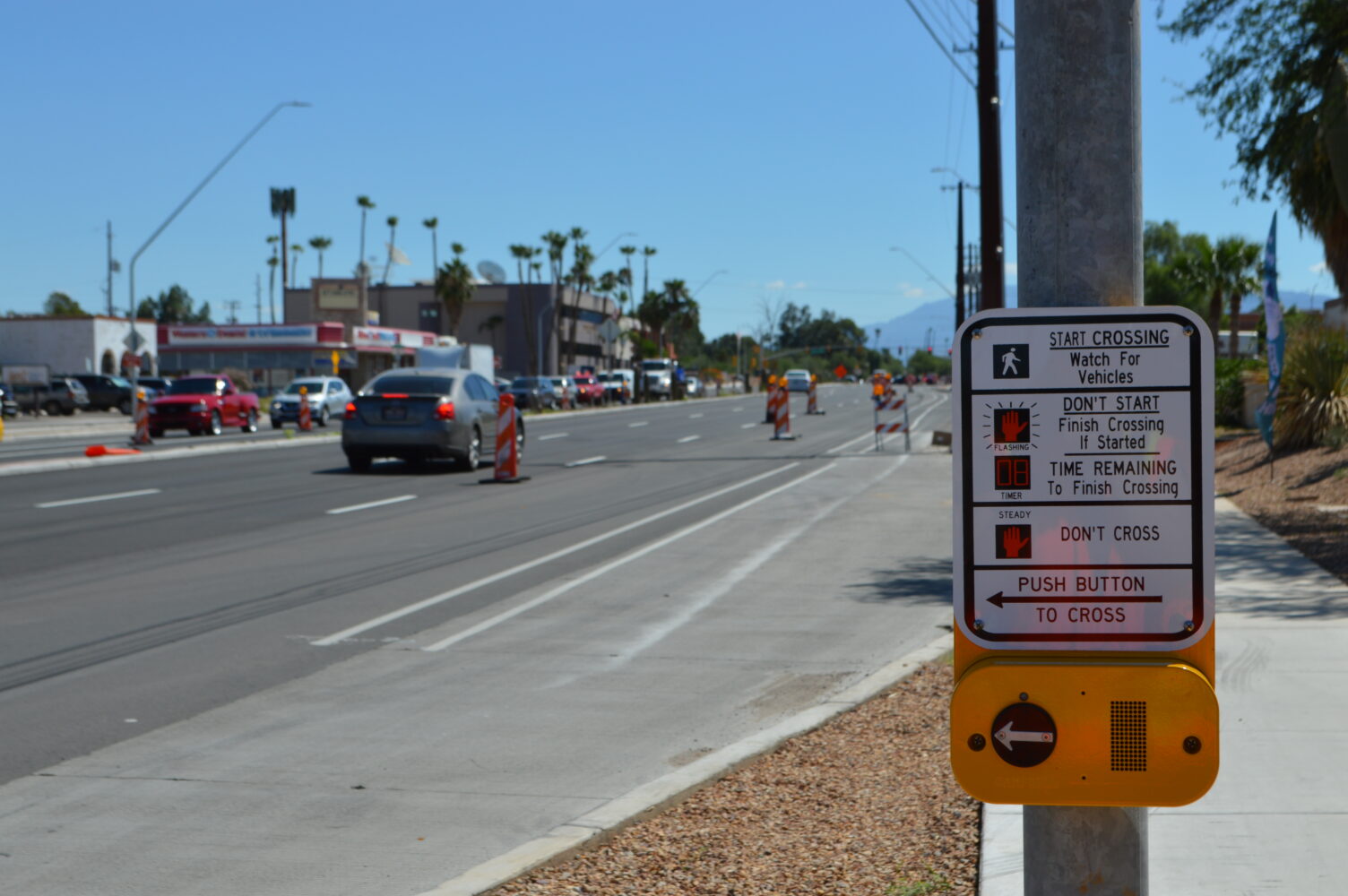 A push to cross button at an intersection in Tucson, AZ. 